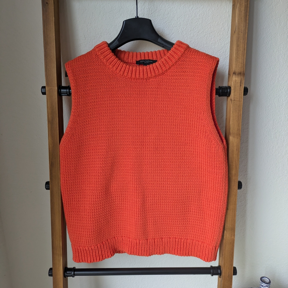 Ann Taylor Vibrant Orange Knit Crew neck Vest - Size 12P